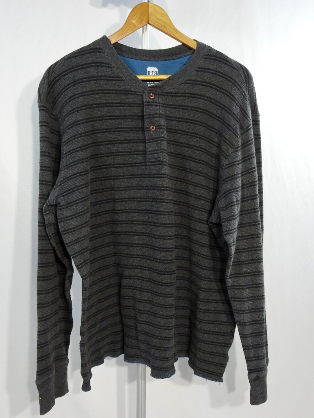 Route 66 XL Mens Striped Grey Thermal Shirt 100% Cotton